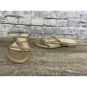 Vionic Women’s Sandals Gold Rhinestones Strappy NWOT Size 8 Flat Slip On